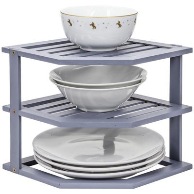 Taylor & Brown Bamboo Cabinet Shelf Organiser Grey 3 Tier Corner Shelf For Kitchen Bathroom Countertop Cupboard Plate Rack from B&Q