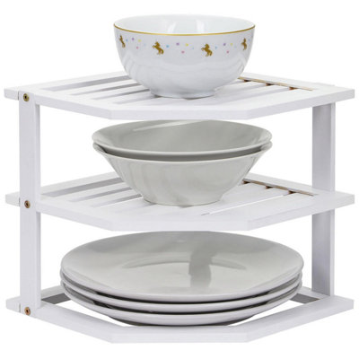 Taylor & Brown Bamboo 3Tier Corner Shelf OrganiserWhite Cabinet Shelf For Kitchen & Bathroom Storage & Organisation from B&Q