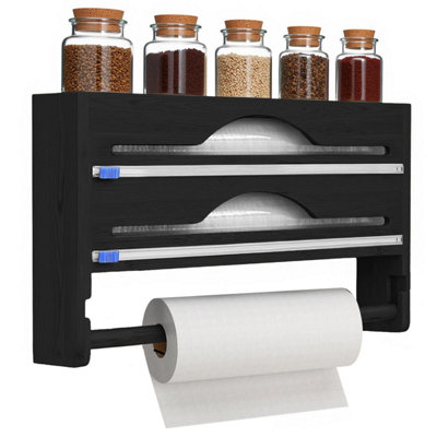 Taylor & Brown 4-In-1 Wall Mounted Bamboo Cling Film Dispenser And Cutter With Kitchen Roll Holder For 12 Inch Rolls from B&Q