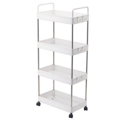 B&Q -  4-Tier Rolling Storage CartWhite Utility Cart With Lockable WheelsArts And Crafts Storage Trolley