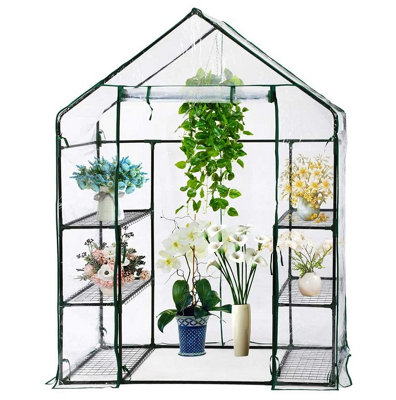 B&Q -  Compact Walkin Greenhouse With 4 ShelvesWeatherproof Pvc CoverRollup DoorEasy Notool Assembly For Garden