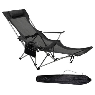 Taylor & Brown Folding Camping Recliner ChairAdjustable With FootrestHeadrestCupholderLightweight & PortableBlack from B&Q
