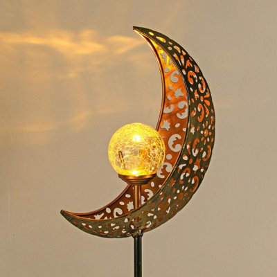 Taylor & Brown Solar Moon Lanternoutdoor Crackle Glass Globe StakeWaterproof Warm White Led For PatioLawnPathway from B&Q