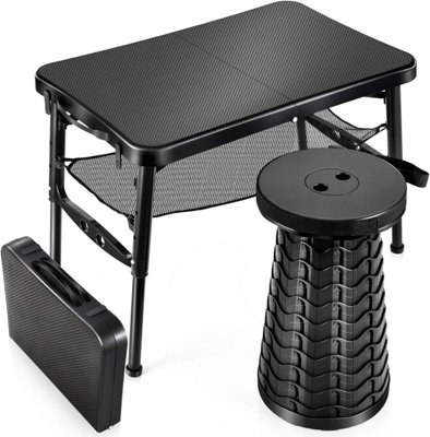 Taylor & Brown Folding Camping Table & Stool SetAdjustable HeightLightweightSturdyOutdoor & Lap Desk Use (Black) from B&Q