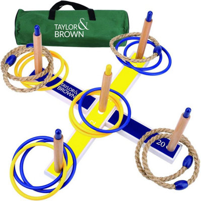 Taylor & Brown Wooden Quoits Ring Toss Game5 Rope & 10 Plastic Ringsindoor Outdoor Family Lawn Game With Carry Bag from B&Q