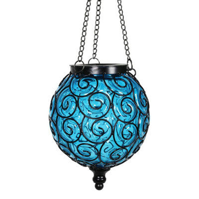 Taylor & Brown Solar Hanging Lantern With 12 LedsHandblown LookWeatherproof Outdoor Décor For GardenPatio & Pathways (Blue) from B&Q