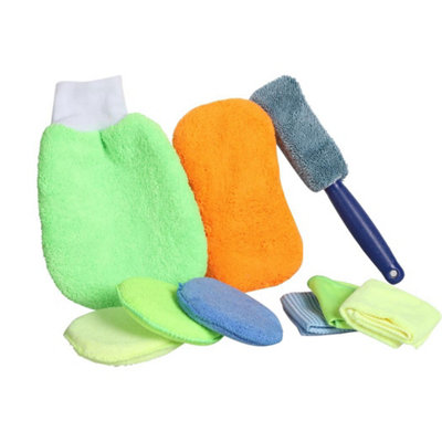 B&Q -  9Pcs Car Wash Cleaning Kit Auto Care Detail Brushes For WheelsInteriorExteriorLeather & Air Vents