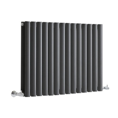 B&Q -  Anthracite Horizontal Double Oval Panel Designer Radiator 600mm X 826mm