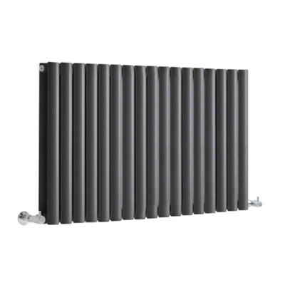 Homestylestore Anthracite Horizontal Double Oval Panel Designer Radiator 600mm X 1000mm from B&Q