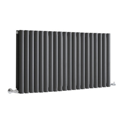 B&Q -  Anthracite Horizontal Double Oval Panel Designer Radiator 600mm X 1180mm
