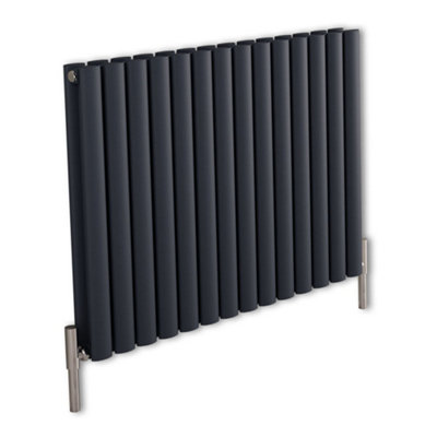 B&Q -  Anthracite Horizontal Double Oval Panel Aluminium Designer Radiator 600mm X 830mm