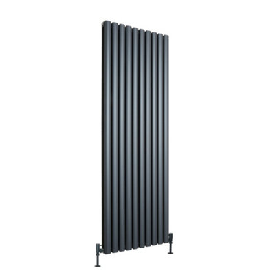 Homestylestore Anthracite Vertical Double Oval Panel Aluminium Designer Radiator 1800mm X 600mm from B&Q