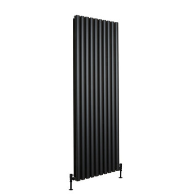 Homestylestore Black Vertical Double Oval Panel Aluminium Designer Radiator 1800mm X 600mm from B&Q