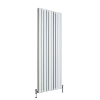 Homestylestore White Vertical Double Oval Panel Aluminium Designer Radiator 1800mm X 600mm from B&Q