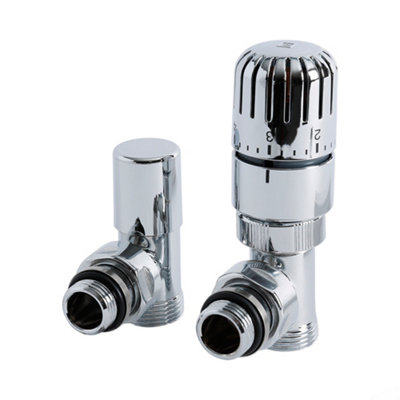Homestylestore Chrome Angled Thermostatic Heated Towel Rail Radiator Valves With 15mm Copper Eurocone Adapter from B&Q