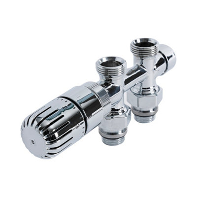 Homestylestore Chrome Straight Thermostatic H Block Heated Towel Rail Radiator Valves With 15mm Copper Eurocone Adapter from B&Q