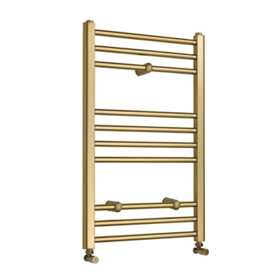 Homestylestore Brushed Brass Flat Ladder Steel Heated Towel Rail 800mm X 500mm from B&Q