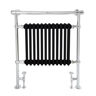 Homestylestore Chrome And Black Cast Iron Style Heated Towel Rail Radiator And Overhanging Rail 930mm X 790mm from B&Q