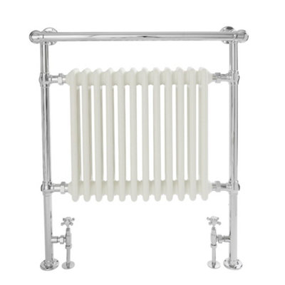 Homestylestore Chrome And White Cast Iron Style Heated Towel Rail Radiator And Overhanging Rail 930mm X 790mm from B&Q