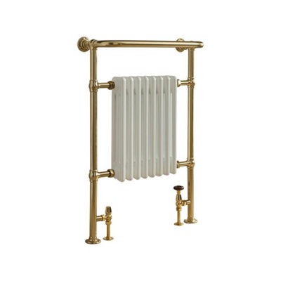 Homestylestore Brushed Brass Heated Towel Rail Radiator With Overhanging Rail 963mm X 673mm from B&Q