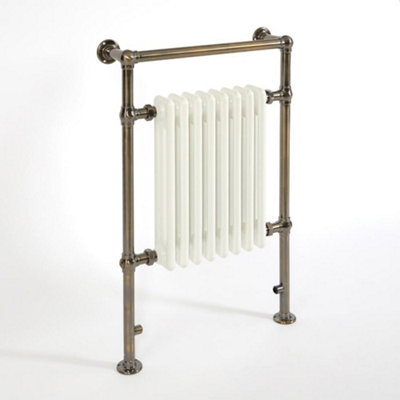 Homestylestore Dark Brushed Brass And White Cast Iron Style Heated Towel Rail Radiator 930mm X 620mm from B&Q