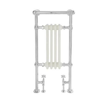Homestylestore Chrome And White Cast Iron Style Heated Towel Rail Radiator And Overhanging Rail 930mm X 452mm from B&Q