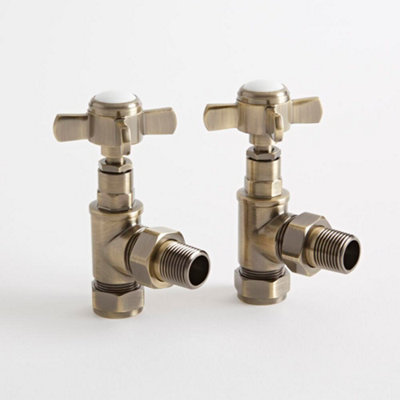Homestylestore Brushed Brass Angled Heated Towel Rail Radiator Valves from B&Q