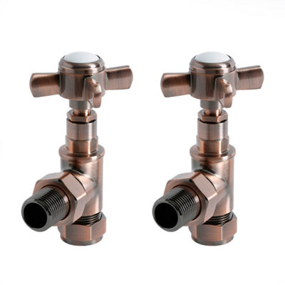 Homestylestore Brushed Bronze Angled Heated Towel Rail Radiator Valves from B&Q