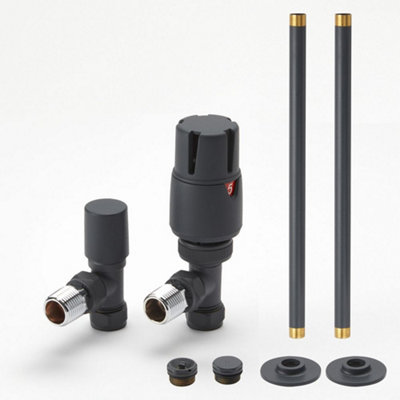 Homestylestore Anthracite Angled Heated Towel Rail Thermostatic Lockshield Radiator Valve And Pipe Connector Kit from B&Q