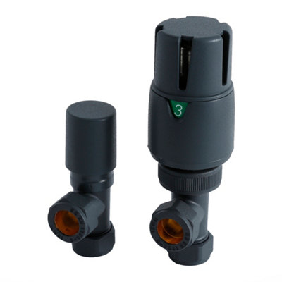 Homestylestore Anthracite Angled Thermostatic Heated Towel Rail Radiator Valves from B&Q