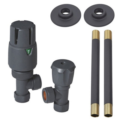 Homestylestore Anthracite Angled Thermostatic Heated Towel Rail Radiator Valves And Pipe Connector Kit from B&Q