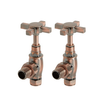 Homestylestore Brushed Bronze Angled Heated Towel Rail Radiator Valves Pair from B&Q