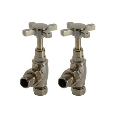 Homestylestore Dark Brushed Brass Angled Heated Towel Rail Radiator Valves Pair from B&Q