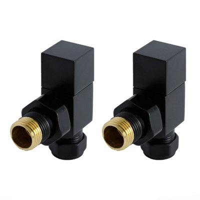 Homestylestore Black 15mm Square Angled Heated Towel Rail Radiator Valves from B&Q