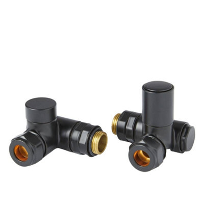 Homestylestore Black Manual Dual Fuel Corner Heated Towel Rail Radiator Valves from B&Q