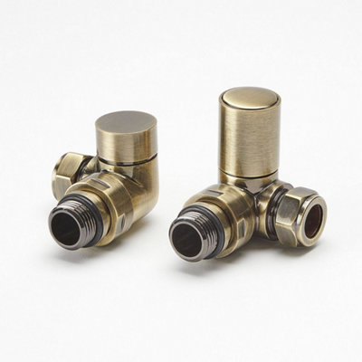 Homestylestore Brushed Gold Corner Heated Towel Rail Radiator Valves from B&Q