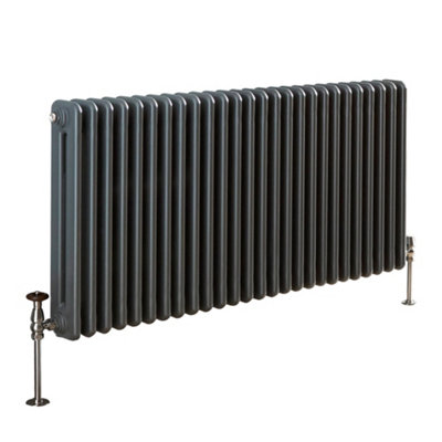 Homestylestore Anthracite Horizontal Double Column Designer Radiator 600mm X 1177mm from B&Q