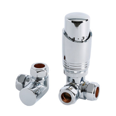 Homestylestore Chrome Thermostatic Corner Heated Towel Rail Radiator Valve Trv And Lockshield from B&Q