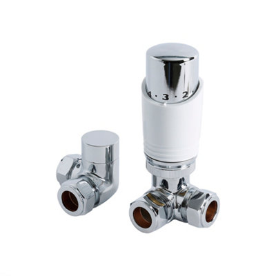 Homestylestore Chrome And White Thermostatic Corner Heated Towel Rail Radiator Valve Trv And Lockshield from B&Q