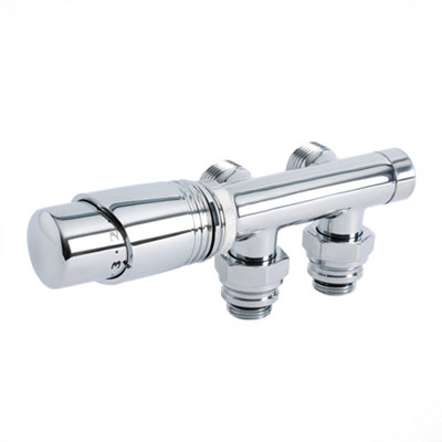 Homestylestore Chrome 3/4" Male Thread H Block Angled Valve And Thermostatic Radiator Valve With 15mm Copper Adapters from B&Q