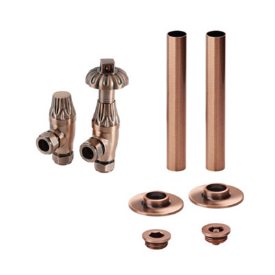 Homestylestore Antique Copper Angled Heated Towel Rail Thermostatic Lockshield Radiator Valve And Pipe Sleeve Kit from B&Q