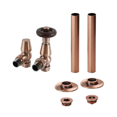 Homestylestore Antique Copper Angled Heated Towel Rail Thermostatic Lockshield Radiator Valve Pipe Sleeve Kit from B&Q