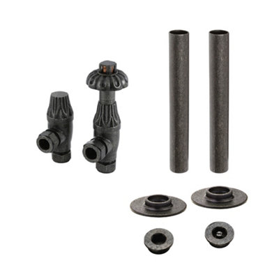 Homestylestore Pewter Angled Heated Towel Rail Thermostatic Lockshield Radiator Valve And Pipe Sleeve Kit from B&Q