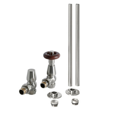 Homestylestore Satin Nickel Angled Thermostatic Radiator Valve Trv And Pipe Set from B&Q
