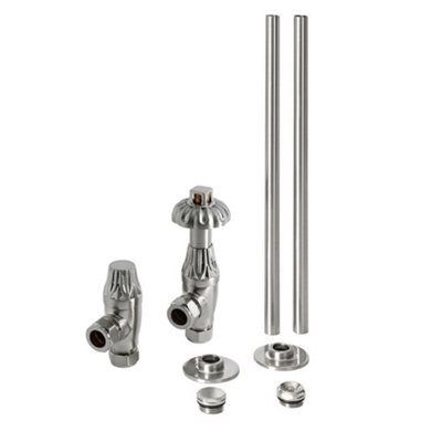 Homestylestore Satin Nickel Angled Radiator Heated Towel Rail Thermostatic Lockshield Valve And Pipe Connector Kit from B&Q