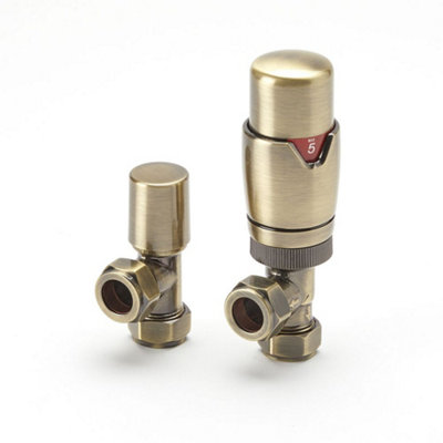 Homestylestore Brushed Gold Thermostatic Angled Heated Towel Rail Radiator Valve Trv And Lockshield from B&Q