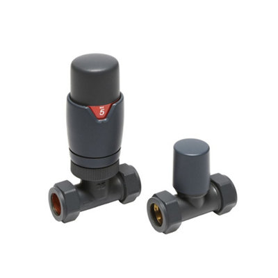 Homestylestore Anthracite Thermostatic Straight Heated Towel Rail Radiator Valve Trv And Lockshield from B&Q