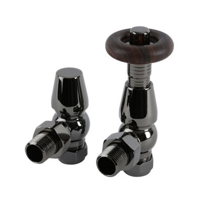 Homestylestore Black Nickel Thermostatic Angled Radiator Valves from B&Q