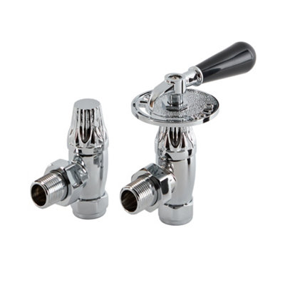 Homestylestore Chrome Angled Thermostatic Radiator Heated Towel Rail Valves from B&Q