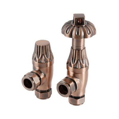 Homestylestore Antique Copper Antique Style Thermostatic Angled Radiator Valves from B&Q